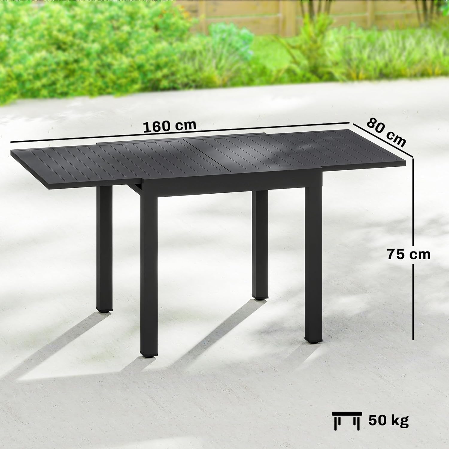 Outsunny - Table Extensible Jardin - 80-160 cm - Aluminium, rallonge, 4-6 pers.