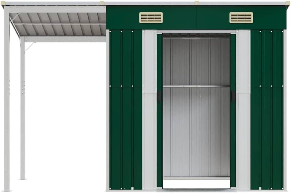 Générique Abri de Jardin avec Toit prolongé Vert 277x107x181 cm Acier, Maison & Jardin, Pelouses & Jardins, Vie en extérieur, Structures extérieures, Cabanes & abris de Jardin, Vert, (Poids 41.56KG)