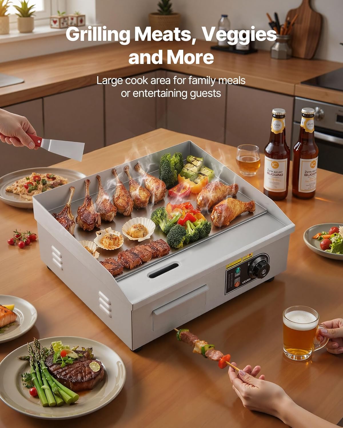 VEVOR - plancha électrique 2800W - 45x30cm - température réglable, accessoires inclus