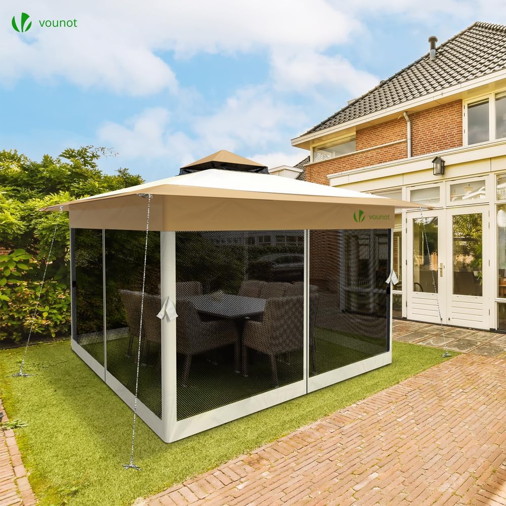 VOUNOT - tonnelle jardin extérieur - 3.6x3.6m - moustiquaire, acier, toit double, anti-UV