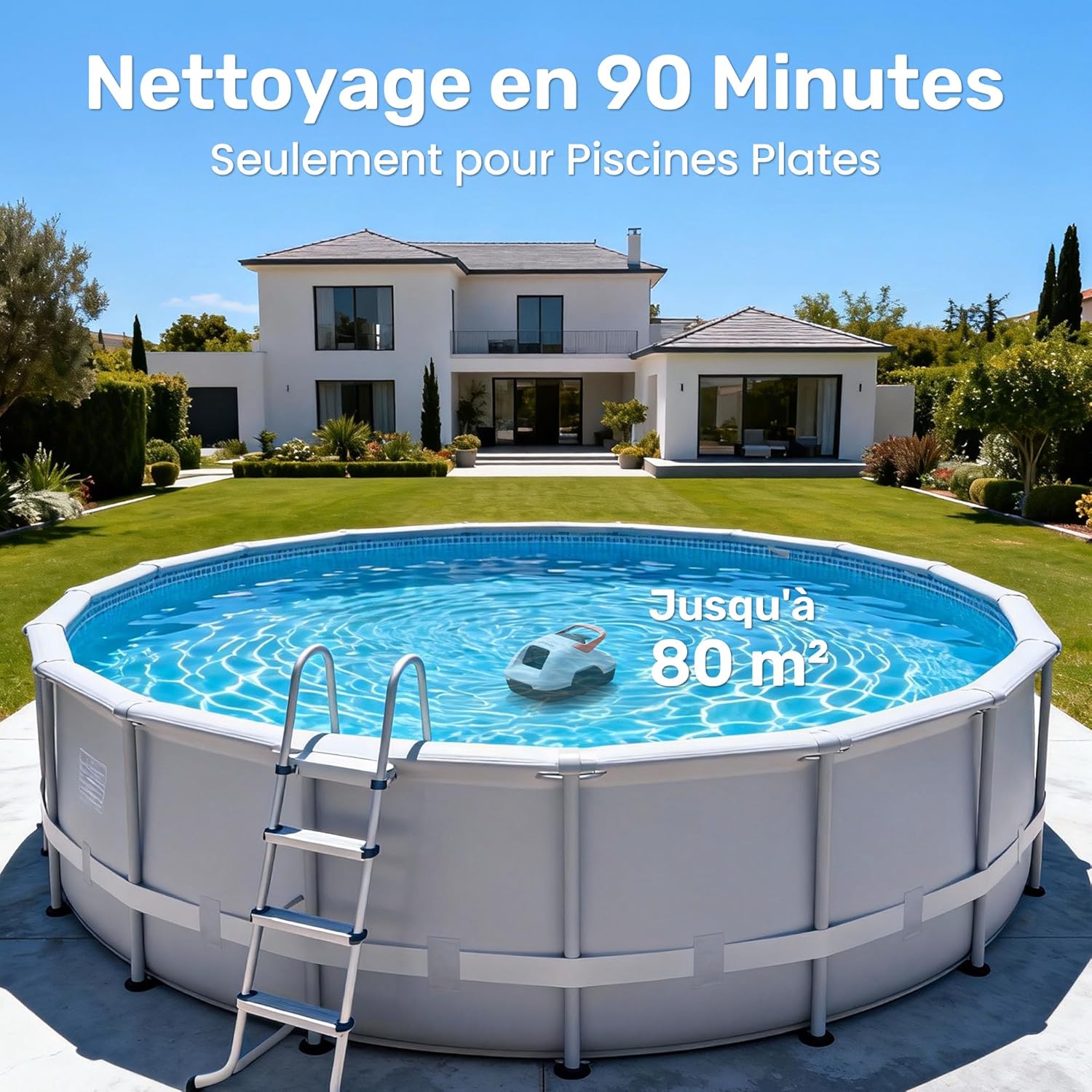 Gosvor - Robot piscine sans fil, 90 min d’autonomie, 80m², retour auto
