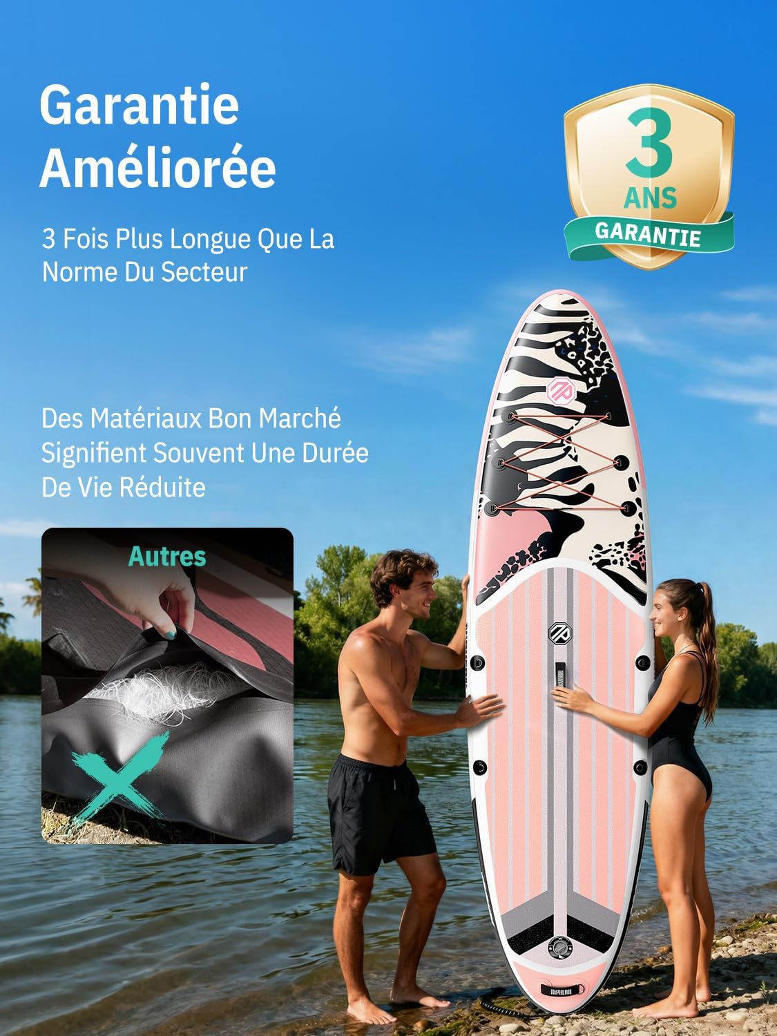 Niphean Paddle Gonflable Adulte avec Tous Les Accessoires, 320cm Planches de Stand Up Paddle Gonflables pour Tous Les Niveaux, Sup avec Capacité 200 kg pour 2 Personnes, Paddle Gonflable avec Siège