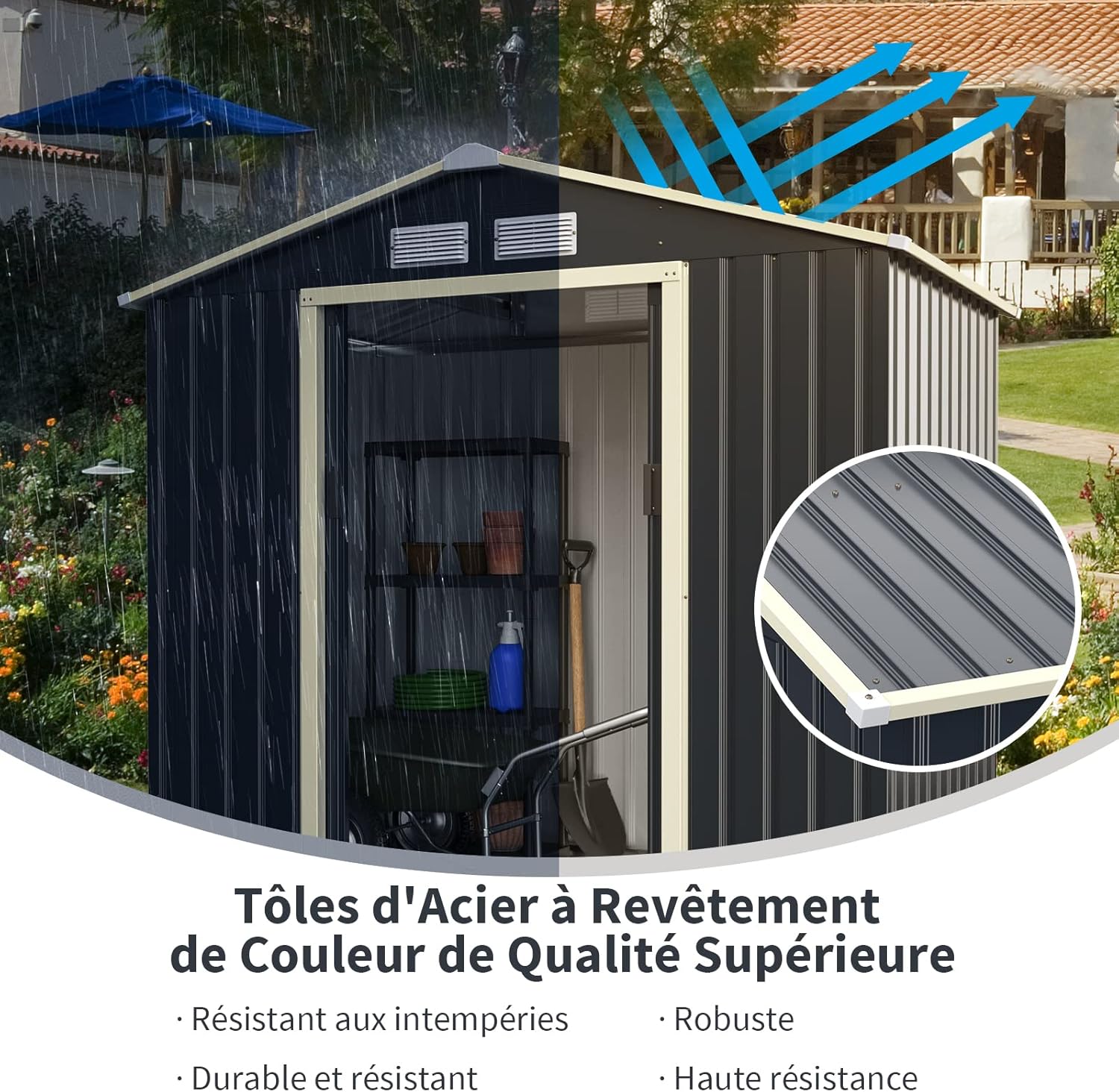 RELAX4LIFE - Abri de Jardin Métal série Toit en pente - 213x128x195cm - Porte coulissante, résistant, 3m2