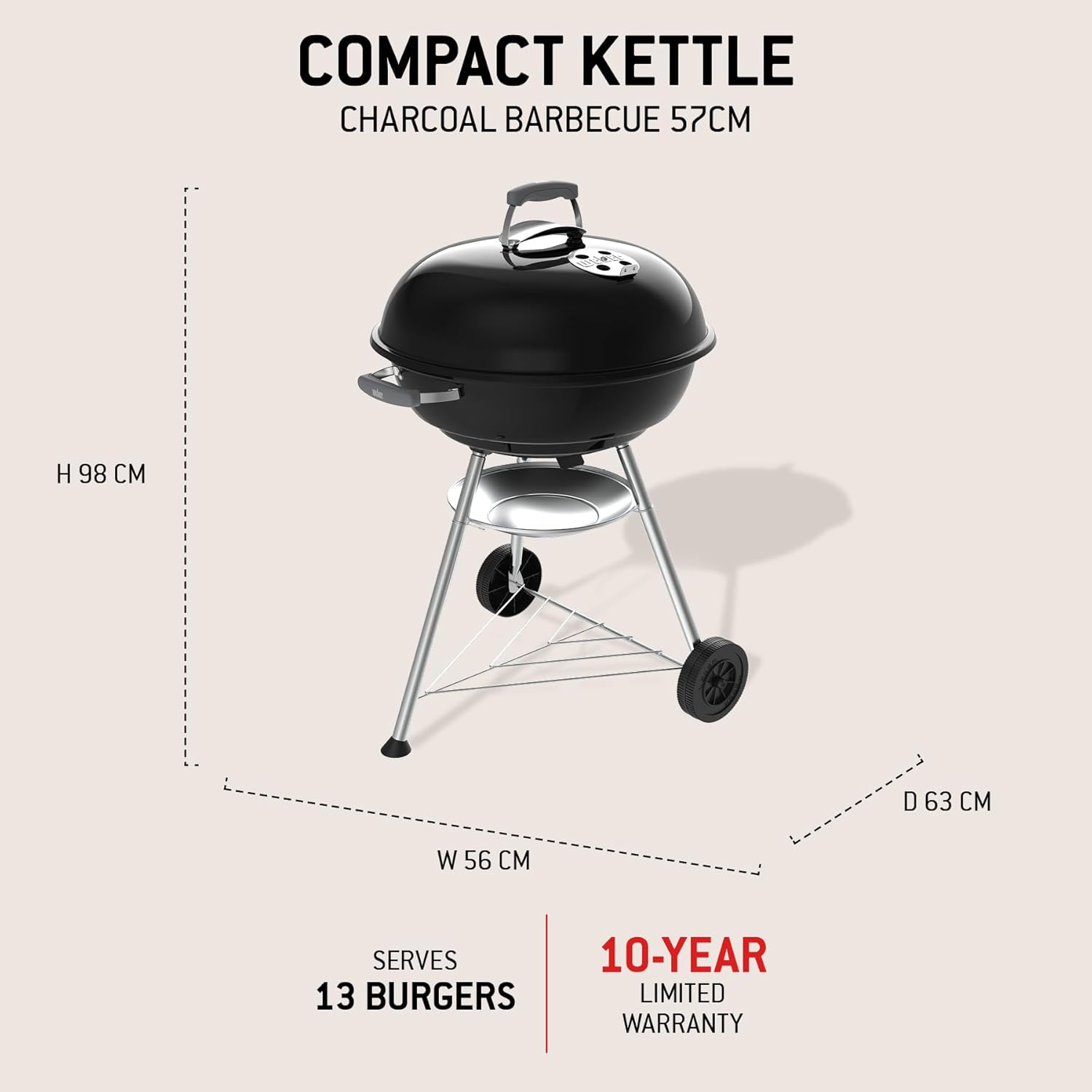 Weber - Compact Kettle 2026 - 57 cm - barbecue charbon, grille 3 niveaux