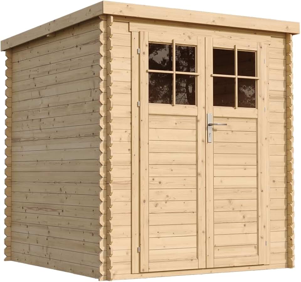 TIMBELA - Abri de jardin avec sol, 204x204x200 cm, bois traité, porte sécurisée, toit étanche M309F+M309G
