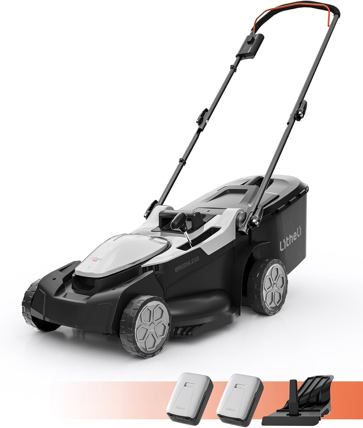 Litheli - Tondeuse Brushless 43cm, 2x20V/4.0Ah, réglable, bac 40L, jusqu'à 500m²