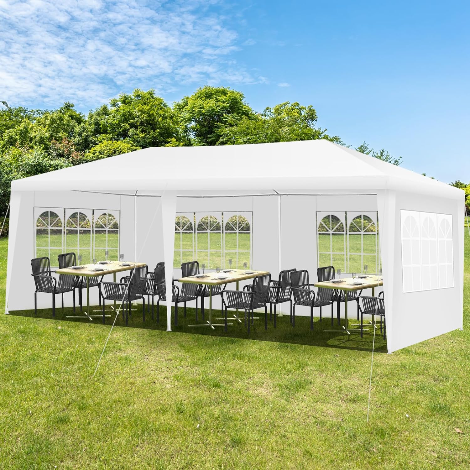 COSTWAY - tonnelle de jardin 3x6m, 4 parois amovibles, sac, blanc