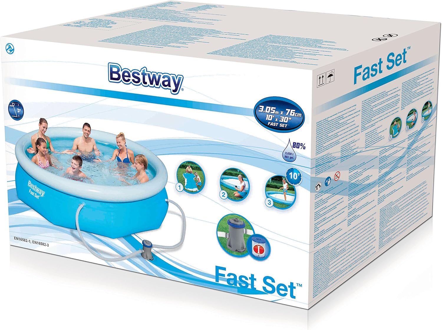 Bestway - Piscine gonflable hors sol ronde Fast Set diamètre 305 cm hauteur 76 cm avec pompe de filtration