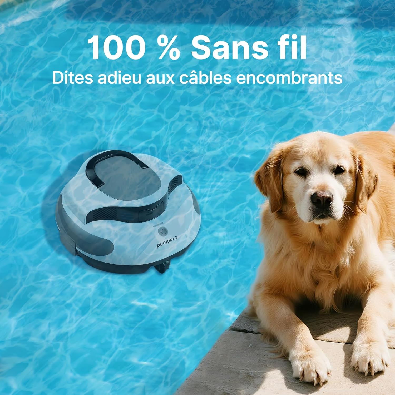 POOLPURE - Robot piscine sans fil, 100min, 5000mAh, 90m², 2026