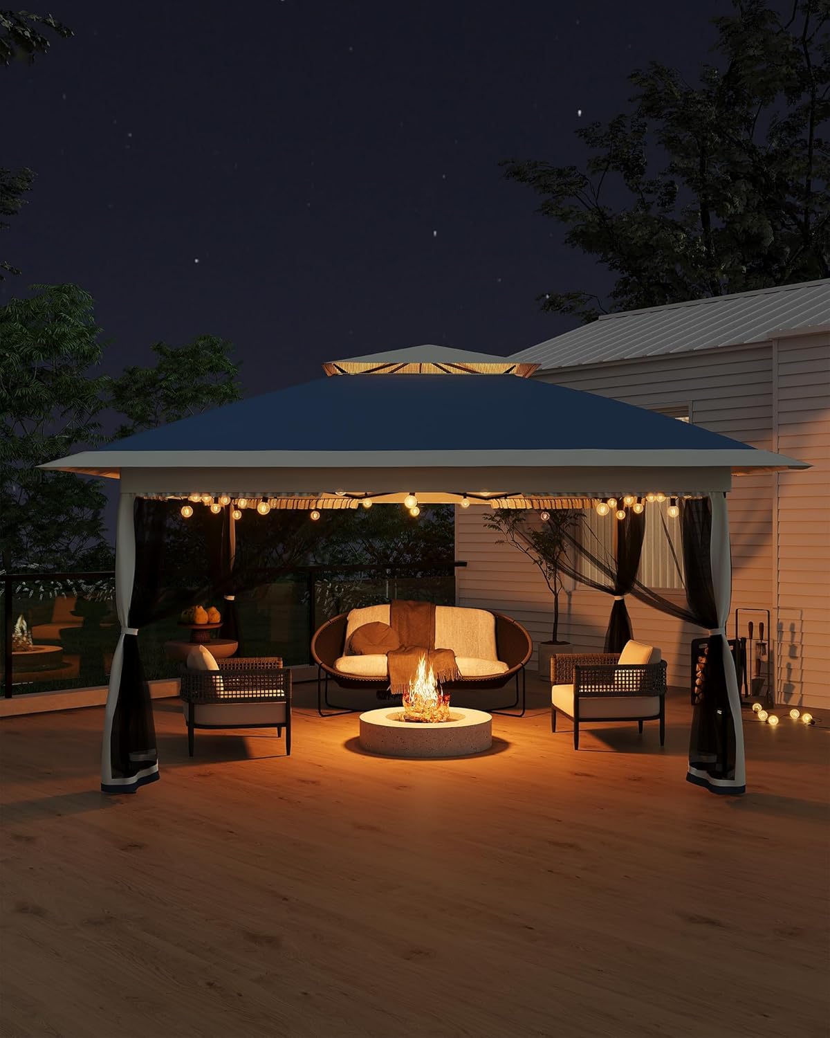 Garvee - Tonnelle pliante série One-Push - 3x3m - anti-moustiques, imperméable, hauteur réglable, UV, bleu marine