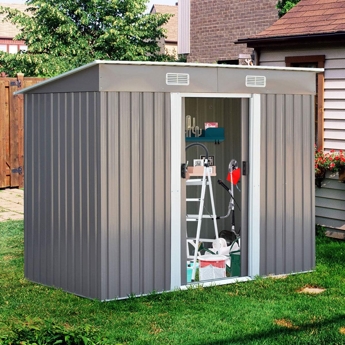 GOPLUS - abri de jardin métal - 238x131x181 cm - portes coulissantes, 3,1㎡