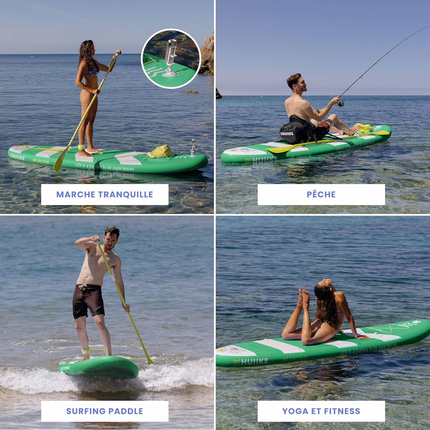 HUIIKE Paddle Gonflable Adulte avec Accessoires Inclus, Pagaie, Ailerons, Pompe. Planche de Stand Up Paddle Grande Stabilité et Résistance. 305 x 84 x 15 cm, Jusqu'à 130 kg
