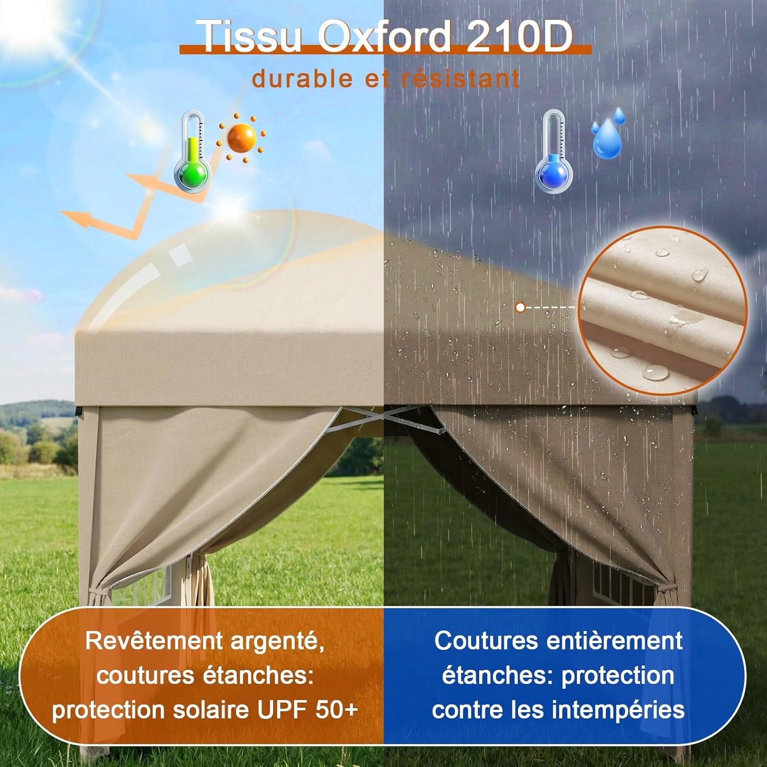 Devoko - tonnelle pliante 3x3m - imperméable, 4 parois, UV 50+