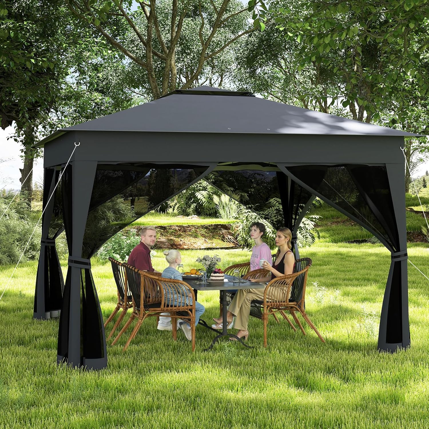 RELAX4LIFE - Tonnelle pliante série jardin - 3x3m - moustiquaires, toit ventilé, protection solaire