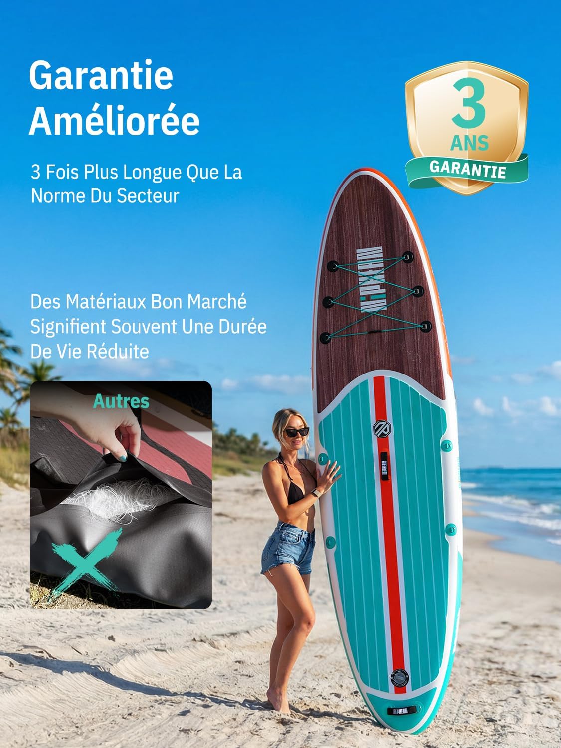 Niphean Paddle Gonflable Adulte avec Tous Les Accessoires, 320cm Planches de Stand Up Paddle Gonflables pour Tous Les Niveaux, Sup avec Capacité 200 kg pour 2 Personnes, Paddle Gonflable avec Siège