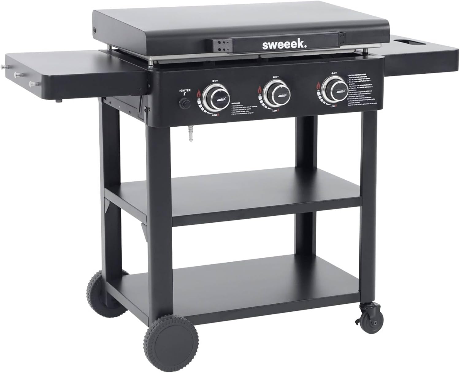 sweeek - Raoul série - 3 brûleurs inox, chariot noir - 12kW