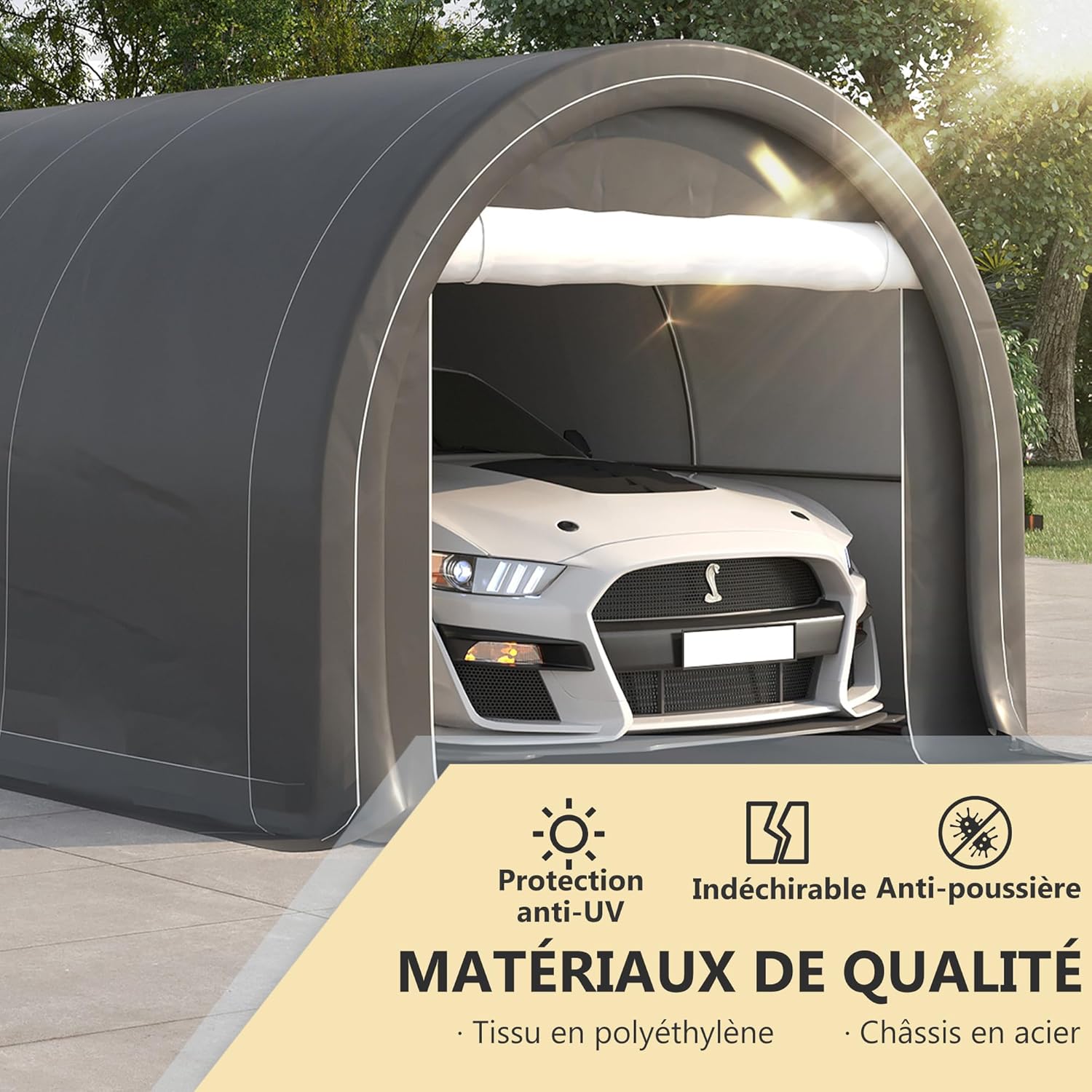 Outsunny - Carport abri voiture 5x3x2,4m acier PE porte zippée