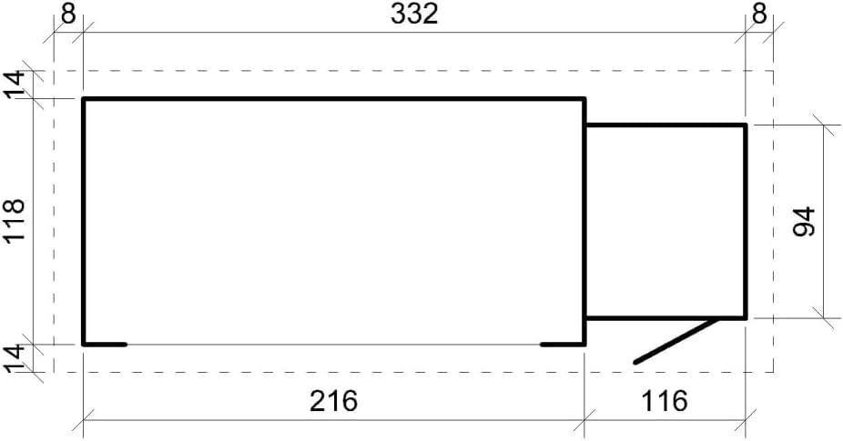 TIMBELA M205 Abri de Jardin+ Chalet pour vélos/Bucher/Abri conteneur - Cabane de Jardin avec Toit Plat - 344 x 130 cm - 2,54 m2+1,1 m2