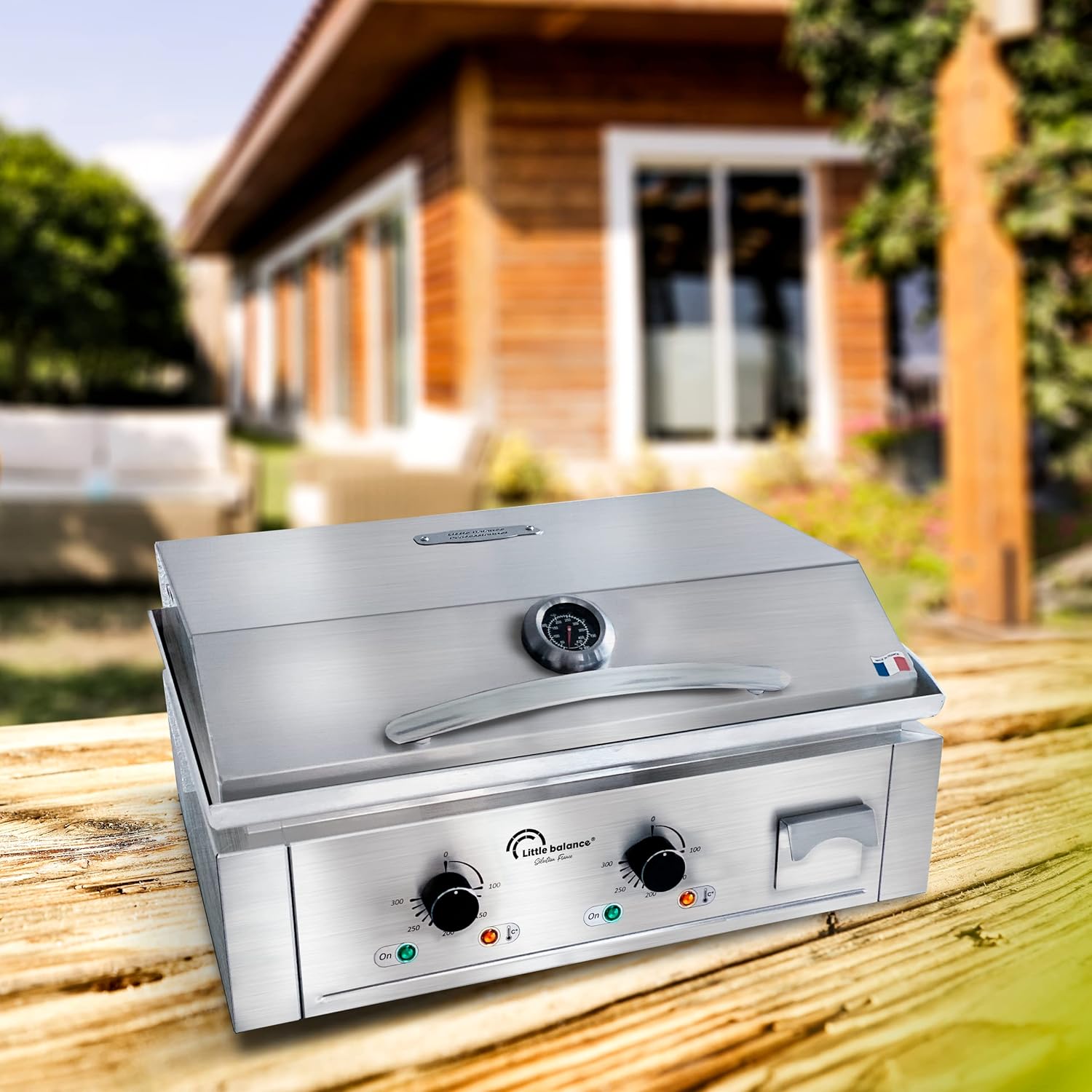 LITTLE BALANCE - Aquitaine Pro Plus - plancha inox 2 zones, couvercle, 3500W - 8473