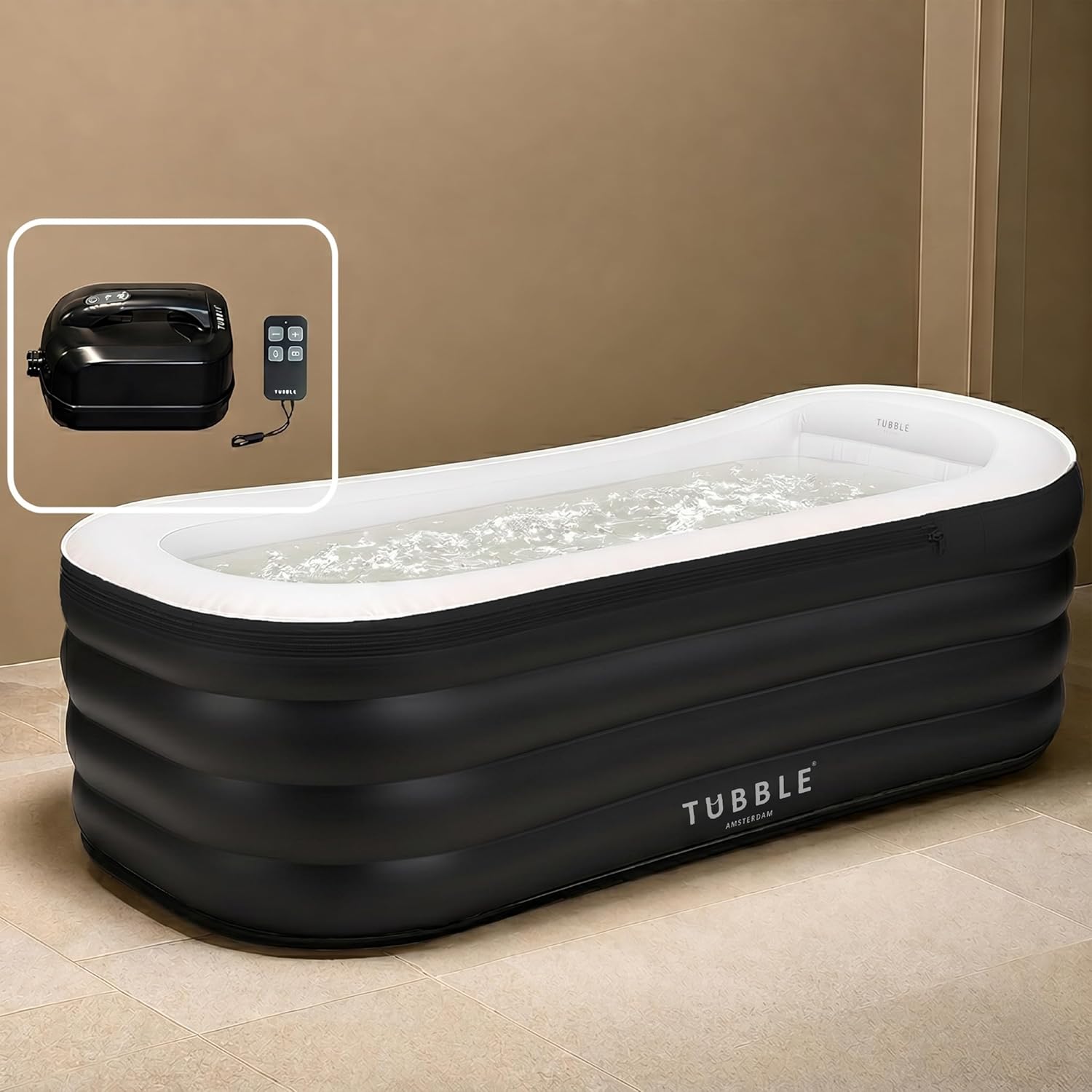 Tubble® Cuzi Spa Gonflable Black Onyx 255 L - Baignoire Spa Pliable pour Adultes, Utilisation intérieure et extérieure, Bien-être Toute l’année, Massage à Bulles Relaxant
