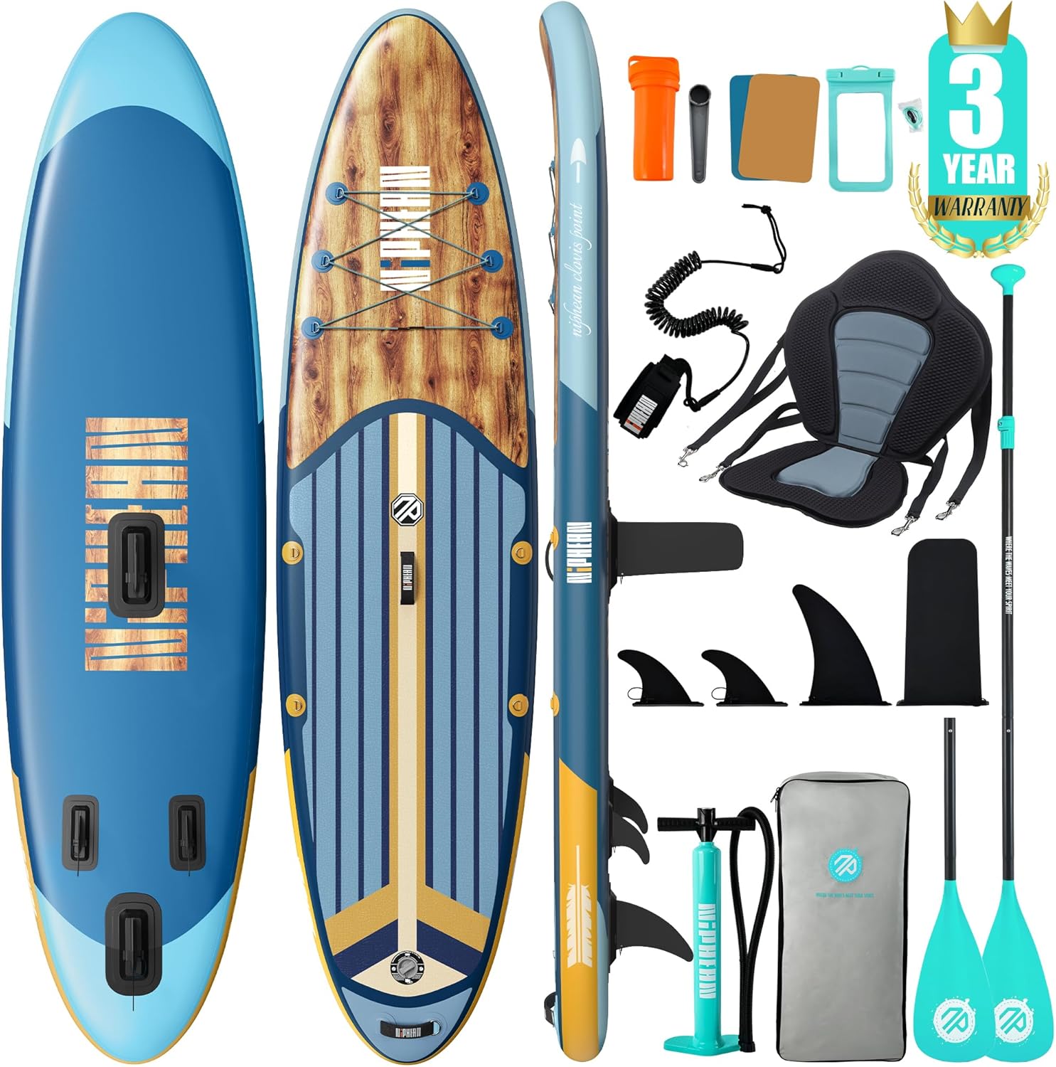 Niphean - Paddle gonflable adulte 320cm, 200kg, siège inclus