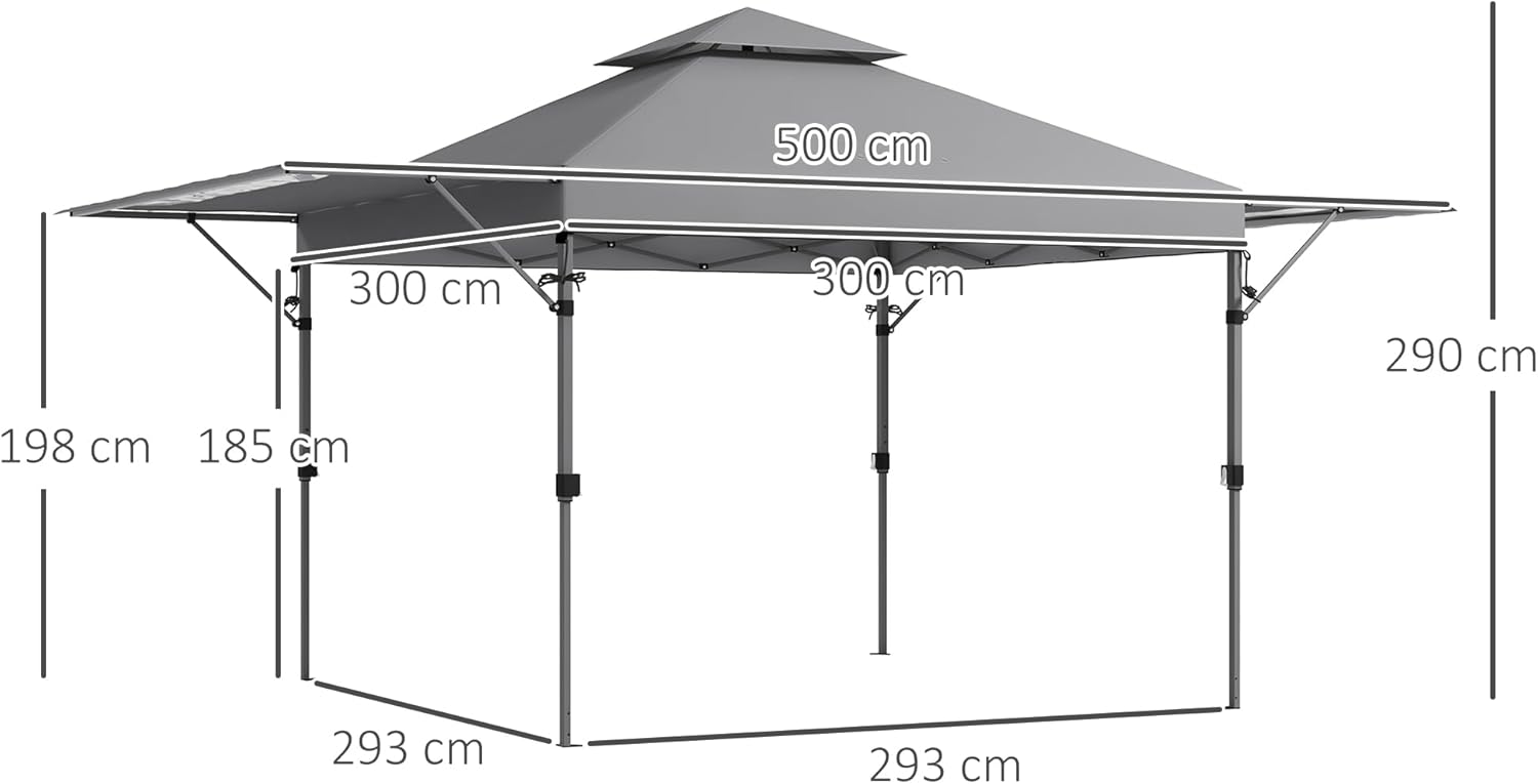 Outsunny - barnum pop-up 5x3m - 2 parois réglables, sac à roulettes