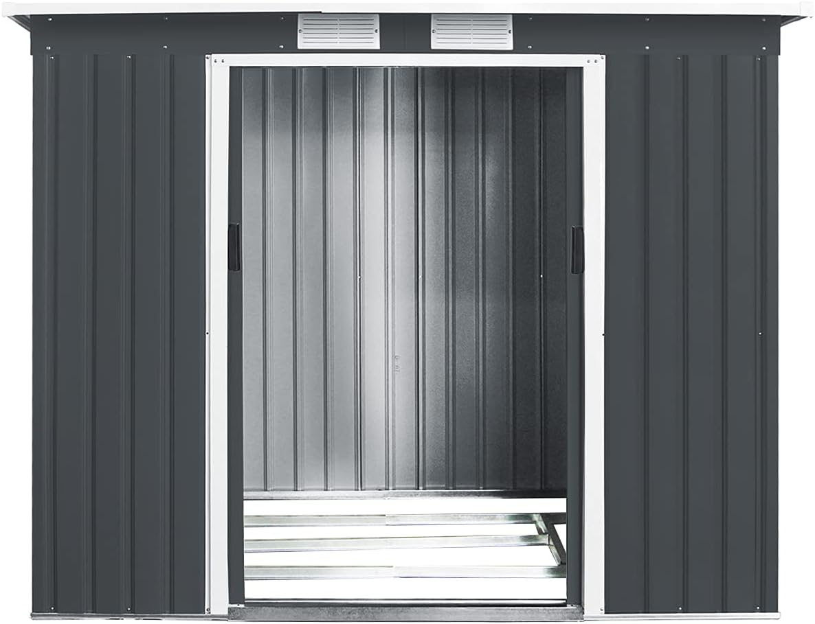 GIANTEX - abri de jardin métal, 213x130x173 cm, porte coulissante, fondation solide.