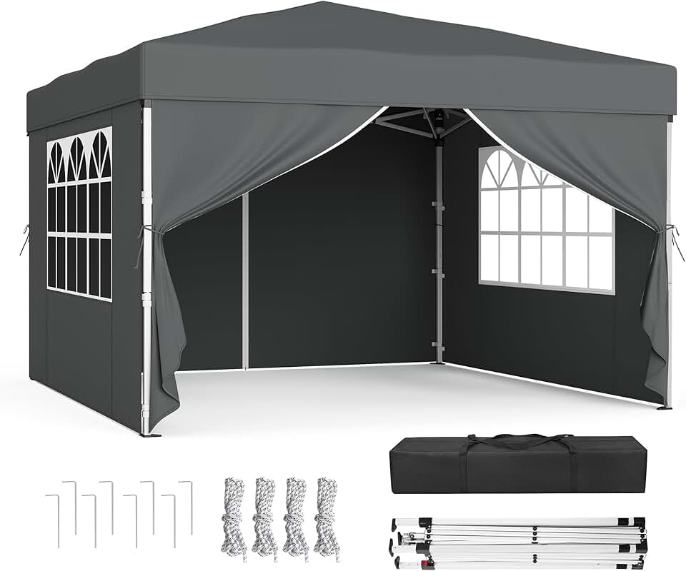Tonnelle SONGMICS - Chapiteau pliable 3x3m - Protection solaire, résistante aux petites pluies, portable, avec parois la