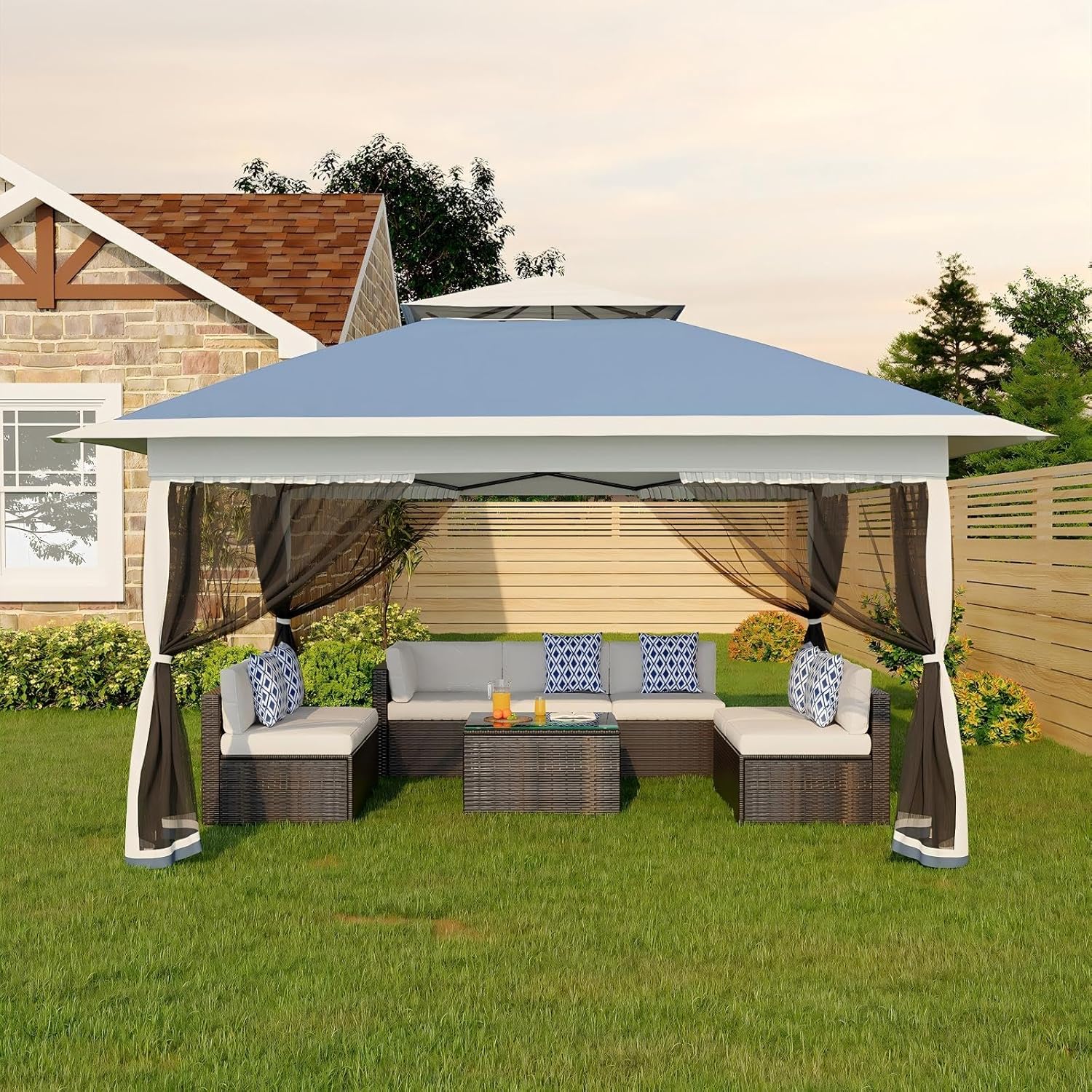 Garvee - Tonnelle pliante série One-Push - 3x3m - anti-moustiques, imperméable, hauteur réglable, UV, bleu marine
