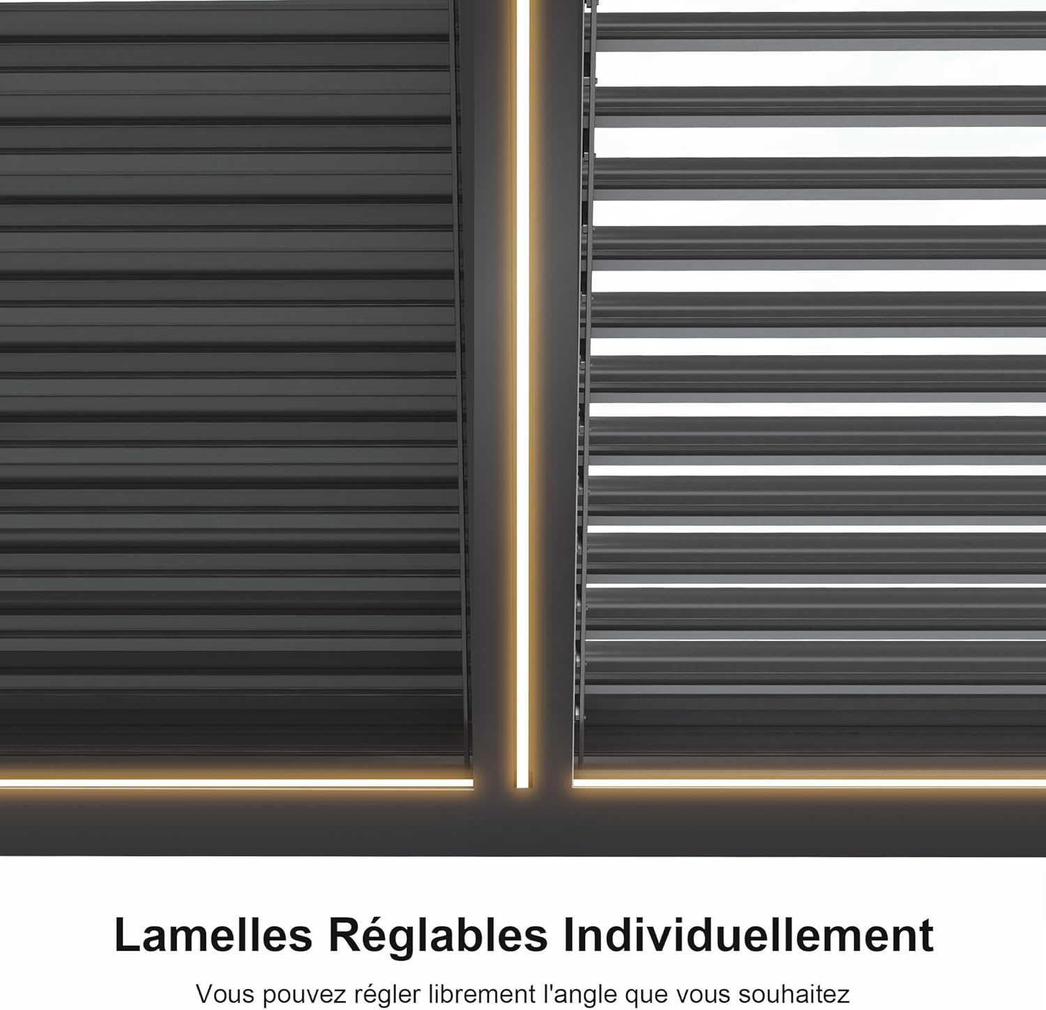 PURPLE LEAF - Pergola bioclimatique - 6 x 3,68 m - alu, LED, gouttières, gris
