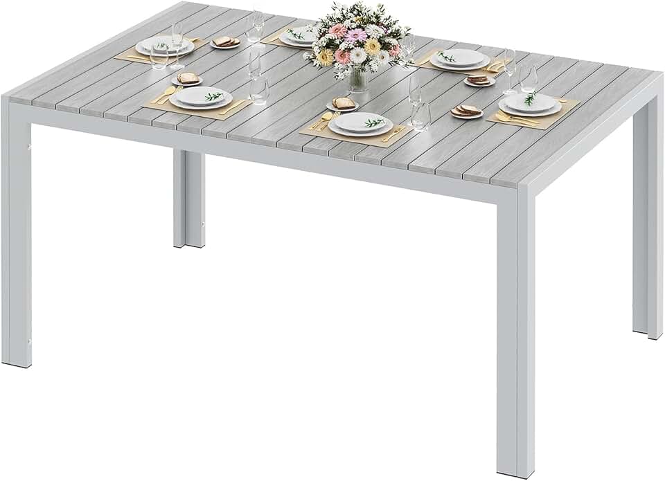 LIFERUN - table rectangulaire aluminium 140x90x75cm 6 pers gris