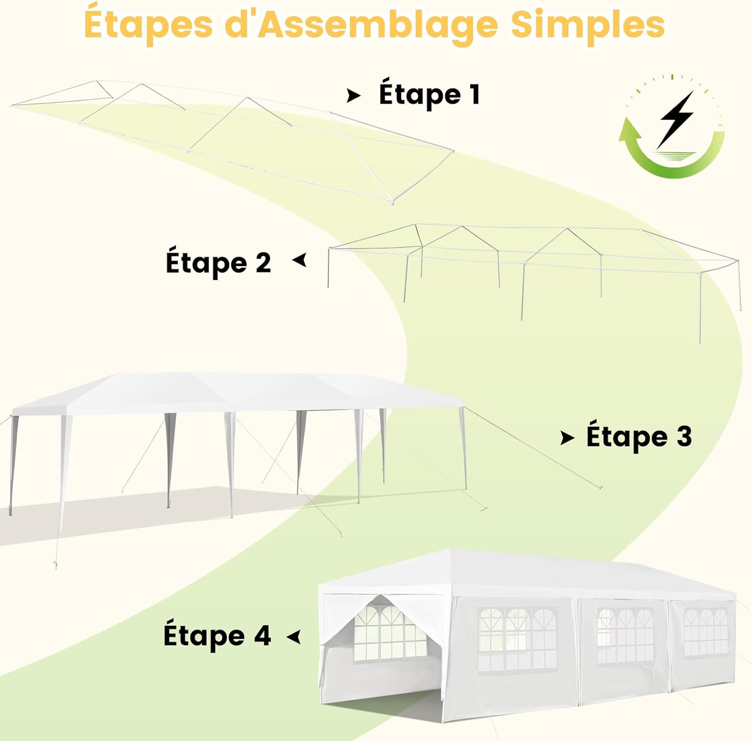 COSTWAY - Tonnelle de Jardin - 3x9m - 6 murs, 2 portes, abri robuste