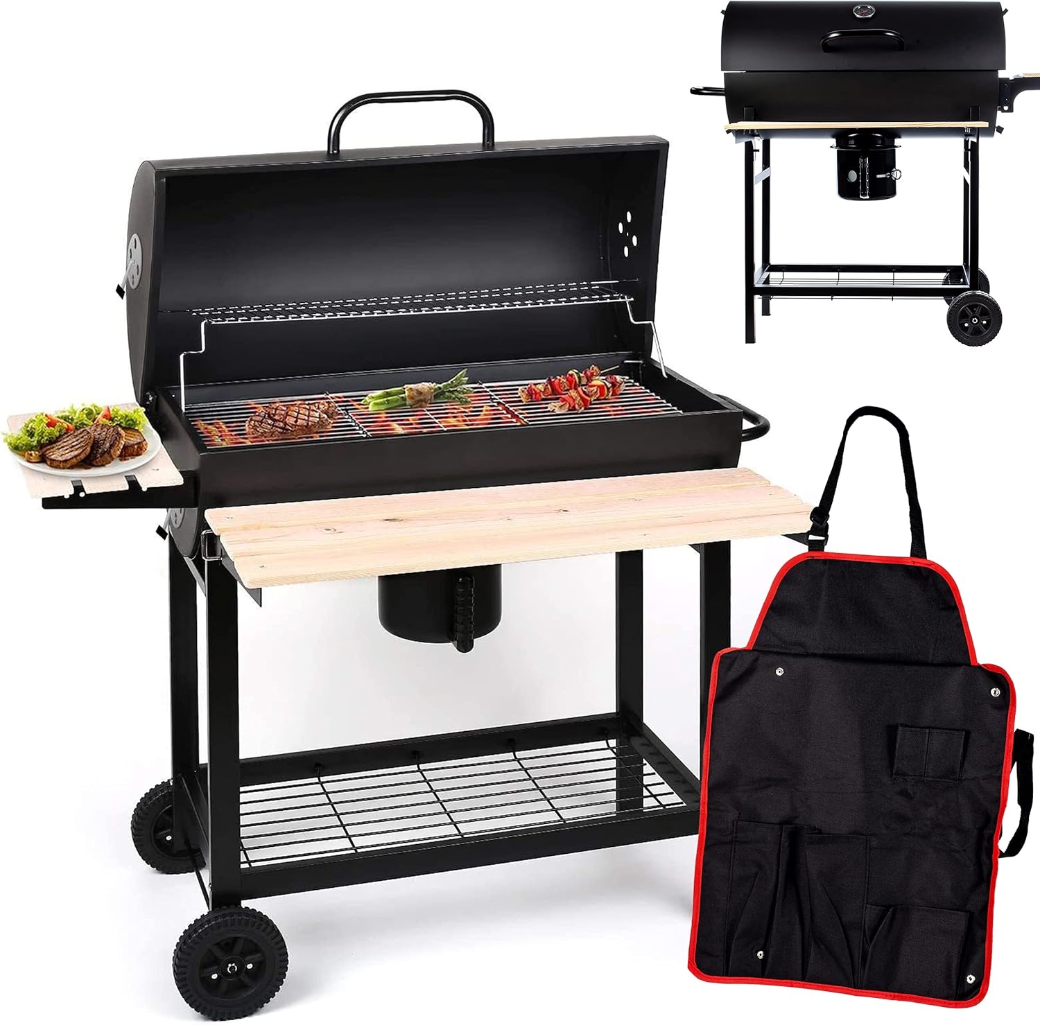 GrillMaster - BigBend série - barbecue rond jardin, charbon, étagères, GM2020