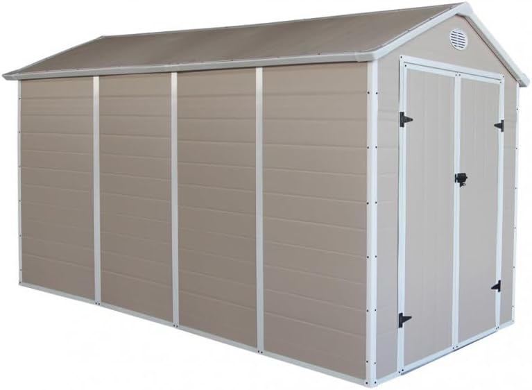Jôbu - Abri de jardin résine 6,99m², acier, double porte, fenêtre, garantie 10 ans