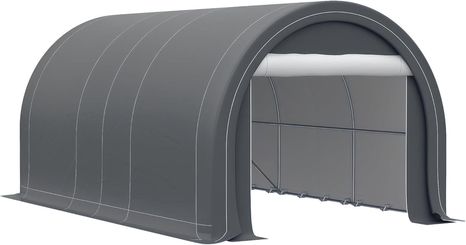 Outsunny - Carport abri voiture 5x3x2,4m acier PE porte zippée