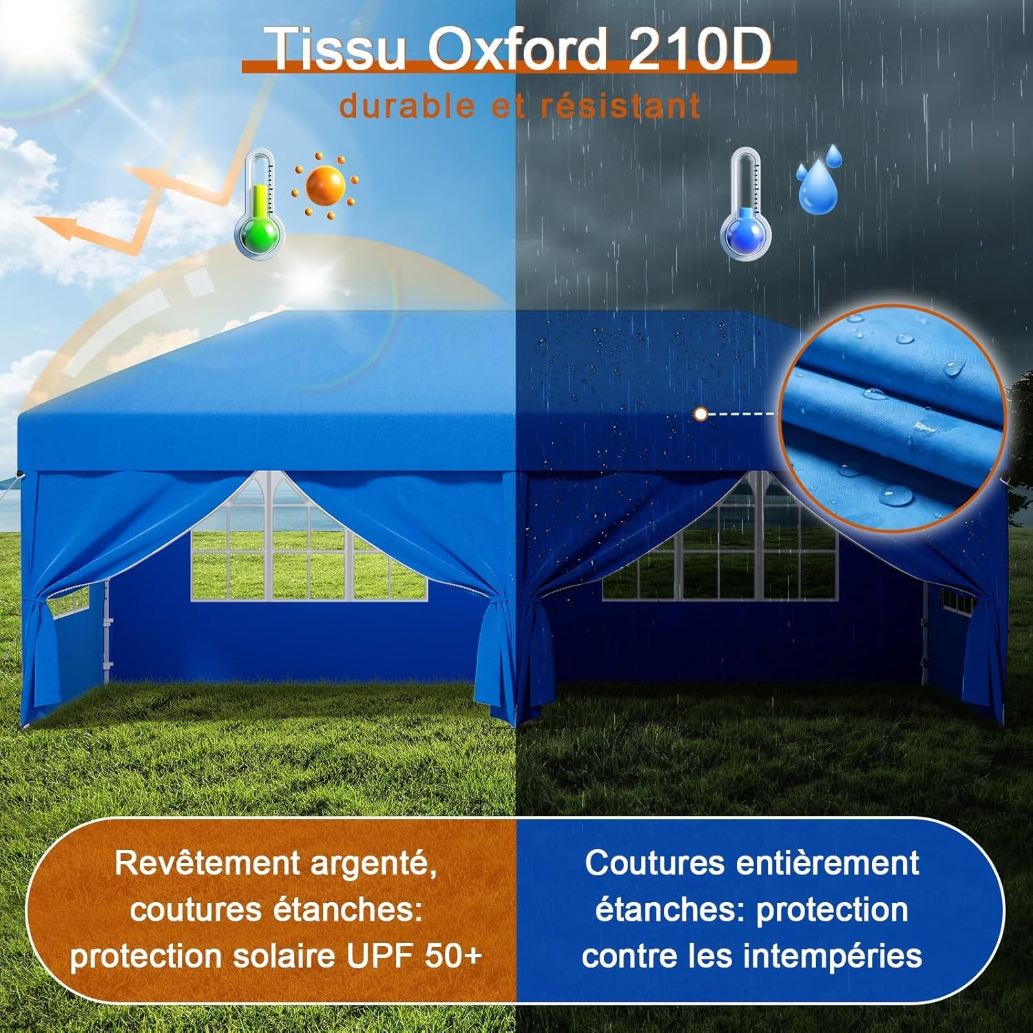 Devoko - tonnelle pliante - 3x6 m - 6 parois, 3 hauteurs, imperméable, UV 50+