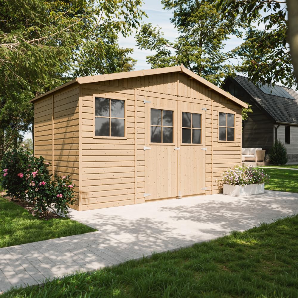 TIMBELA - série M332 - 8 m² - abri de jardin bois, fenêtres, H246x418x220 cm - M332