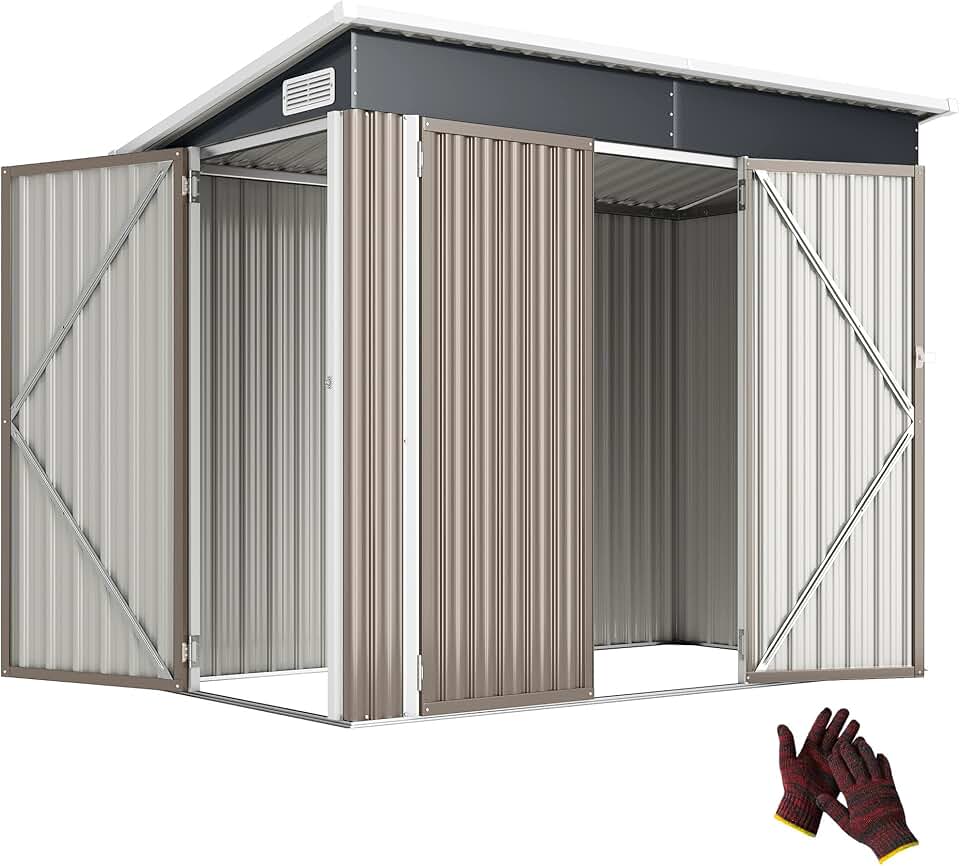 Outsunny - Abri de jardin métal - 234x132x185 cm - triple porte, toit incliné, aérations