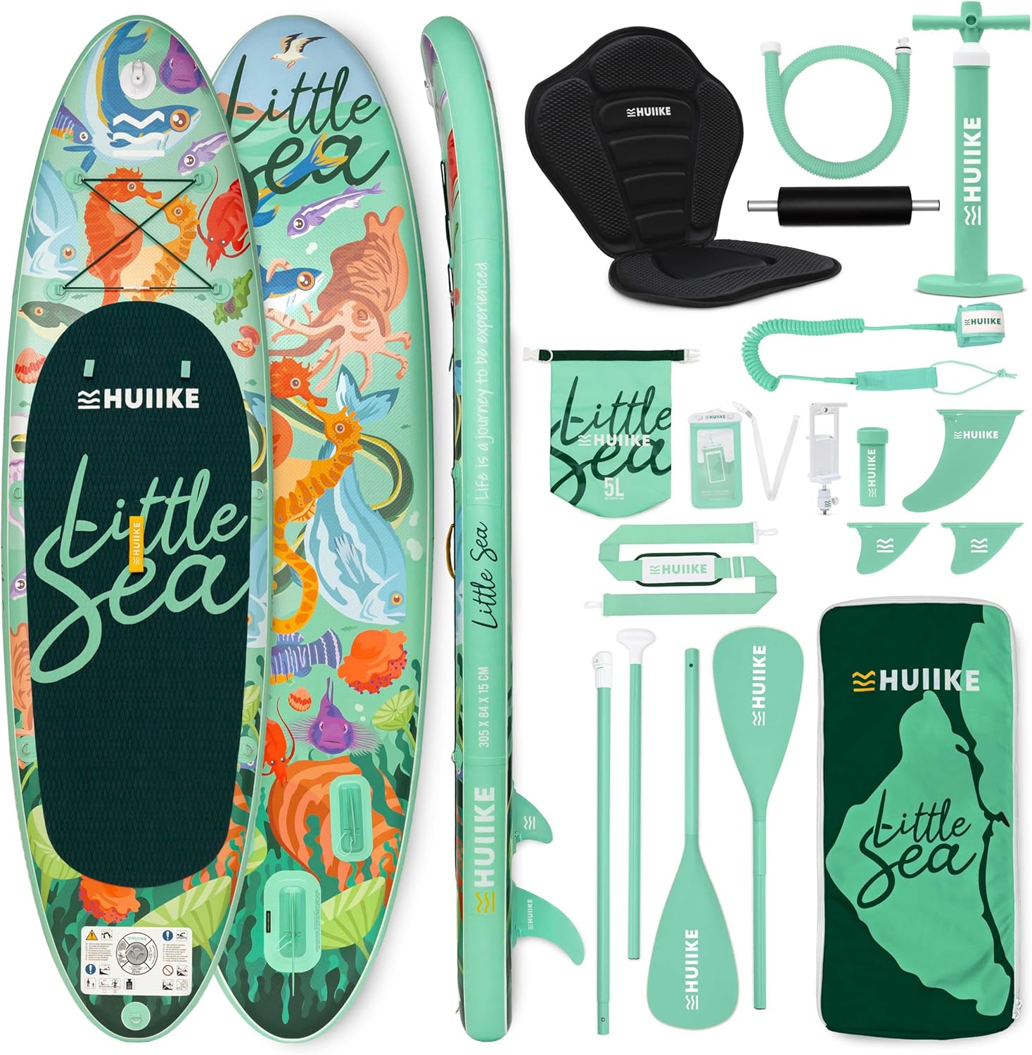 HUIIKE Paddle Gonflable Adulte avec Accessoires Inclus, Pagaie, Ailerons, Pompe. Planche de Stand Up Paddle Grande Stabilité et Résistance. 305 x 84 x 15 cm, Jusqu'à 130 kg