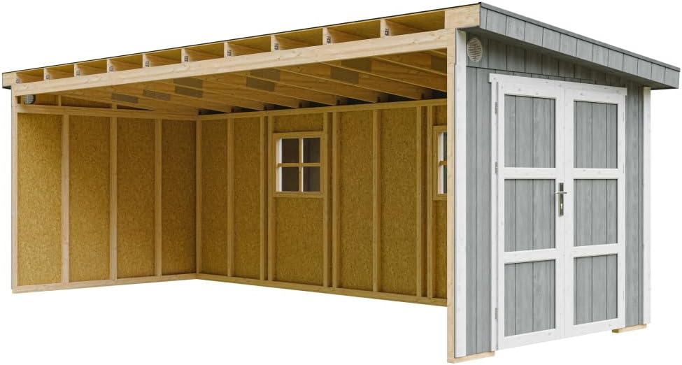 Timbela - Abri jardin premium 14,3m², panneaux Smartside, H231x248x648cm, M941B-CAVERN Steel