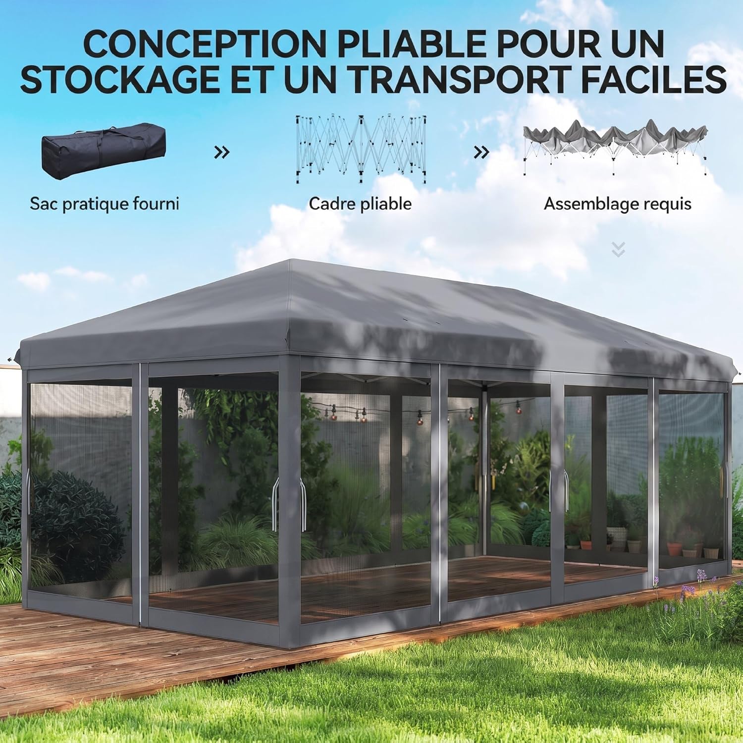 Outsunny - Barnum pliant Pop-up - 6x3 m - anti-UV, moustiquaires, sac