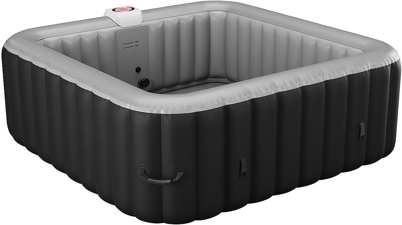 Vente-unique - Spa Gonflable carré 6 Places - L185 x P185 x H65 cm - 140 Buses d'air - Noir et Gris - B-Cosy II