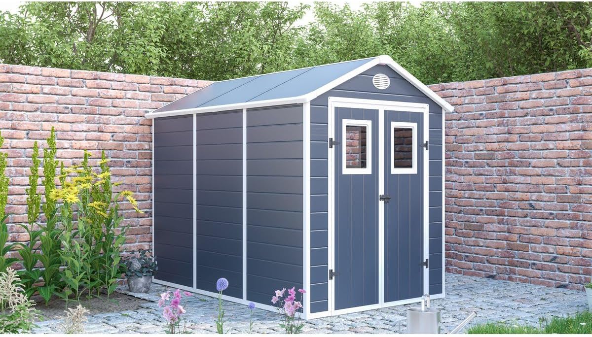 Habitat et Jardin - Abri de Jardin Résine Texas 5.23 m² Anthracite - Ancrages Intérieurs - Antirouille/Anti-UV
