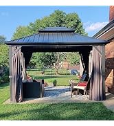 PURPLE LEAF Tonnelle de Jardin Exterieur 3,65 x 3 m, Pavillon Aluminium à Double Toit Rigide en A...
