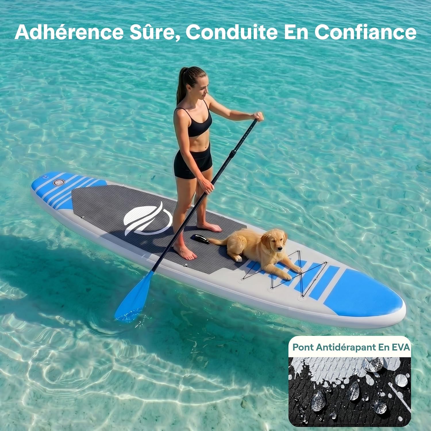 SereneLife - Stand Up Paddle Adulte Série - 6” - Antidérapant, accessoires inclus, sac transport SLISWAM612