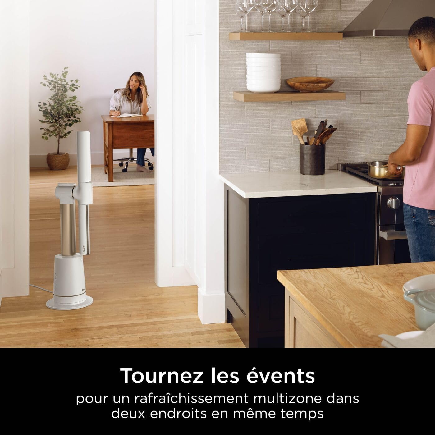 Shark TurboBlade Ventilateur colonne sans pale, Rafraîchissement multidirectionnel à haute vitesse jusqu’à 20 mètres, Discret, 10 vitesses, 180°, Facile à nettoyer, Blanc TF200SEUWH