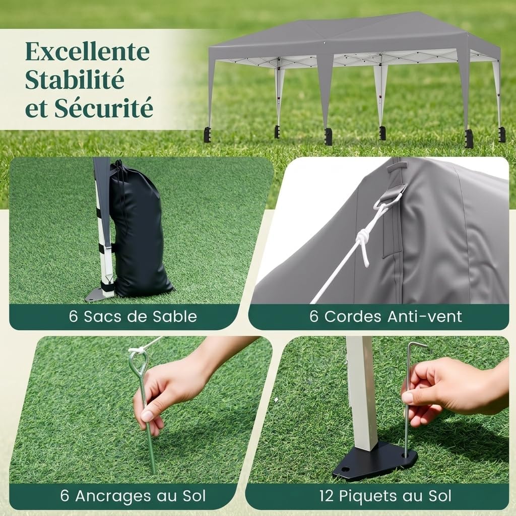 GOPLUS - tonnelle pliante série jardin 3x6m, imperméable, sac à roulettes
