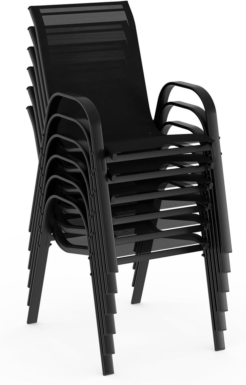 IDMarket - Salon de jardin Madrid 240 cm, 10 chaises empilables, noir