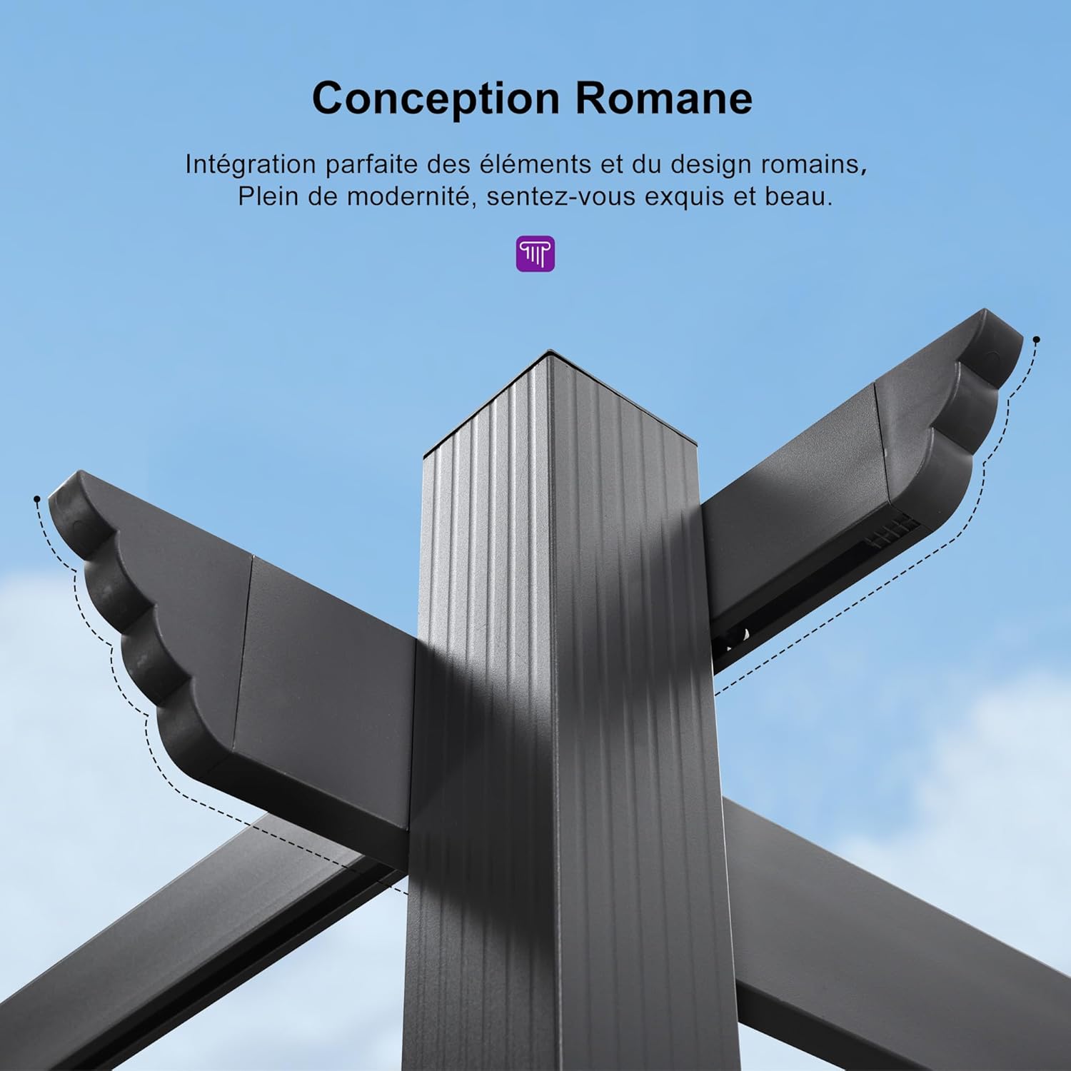 PURPLE LEAF - Pergola Aluminium - 4x3m - Toit coulissant, tissu kaki