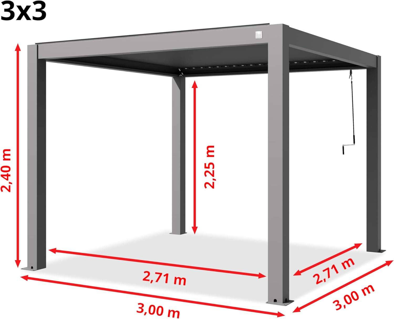 PRIMEYARD - Pergola 3x3 m aluminium, lames orientables, gris